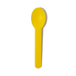 Yellow heavy-duty commercial plastic ice cream spoon - Single close-up for hard-dipped desserts.