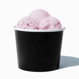 12 oz Black paper food bowl shown with a large serving of frozen dessert