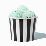 12 oz Black Striped paper food bowl shown with a large serving of frozen dessert