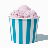12 oz Blue Striped paper food bowl shown with a large serving of frozen dessert