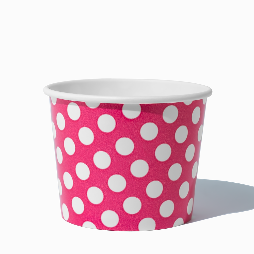 12 oz Pink Polka Dot double-poly heavy-duty paper soup bowl for restaurants