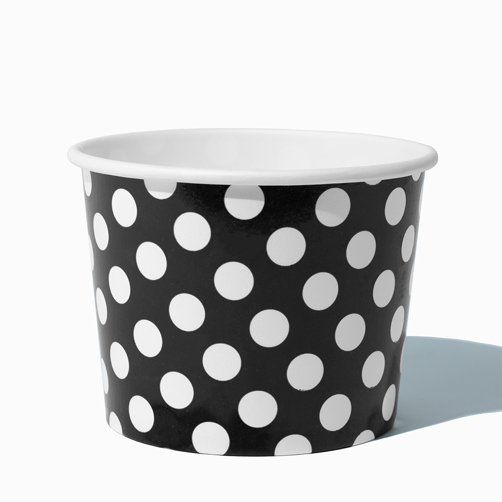 16 oz Black Polka Dot double-poly bulk paper pint container for hot soup and takeout