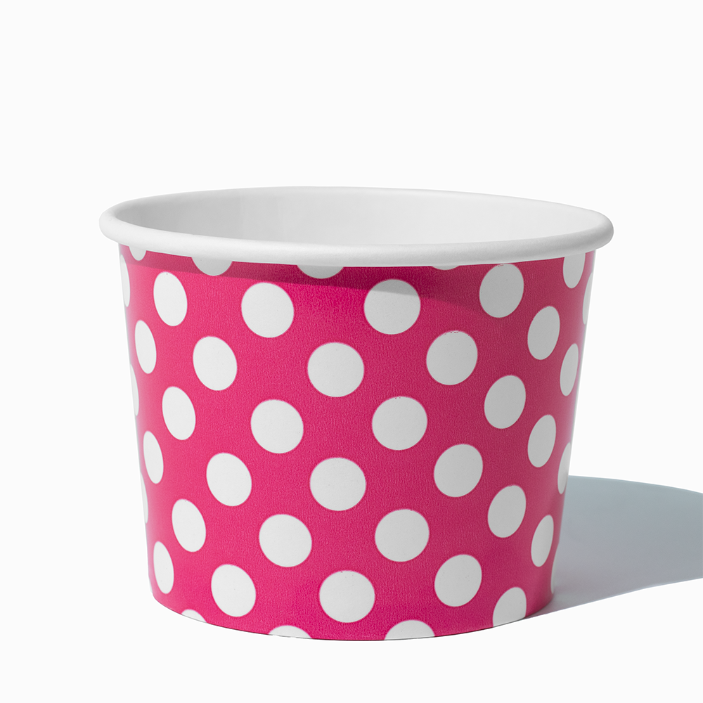 16 oz Pink Polka Dot double-poly bulk paper pint container for hot soup and takeout