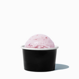 4 oz Black ice cream cup shown with a fresh scoop of dessert for party catering