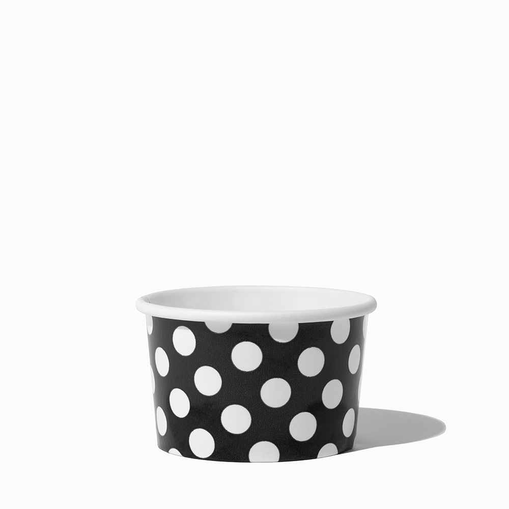 4 oz Black Polka Dot disposable paper ice cream cups for parties and dessert shops