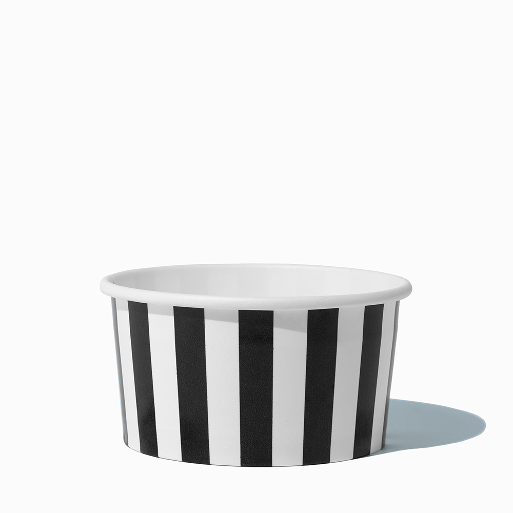 6 oz Black Striped paper ice cream bowls for frozen yogurt and sundaes