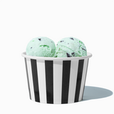 8 oz Black Striped bulk ice cream container filled with two scoops of cold treats