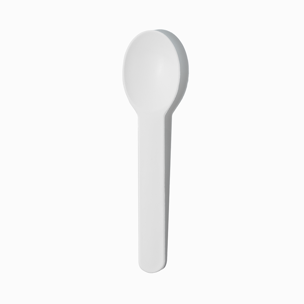 White heavy-duty plastic ice cream spoon - Single close-up for a clean, classic presentation.