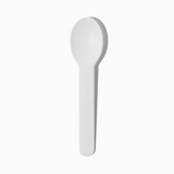 White heavy-duty plastic ice cream spoon - Single close-up for a clean, classic presentation.