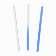 White to blue color-changing commercial plastic straws reacting to cold beverages.