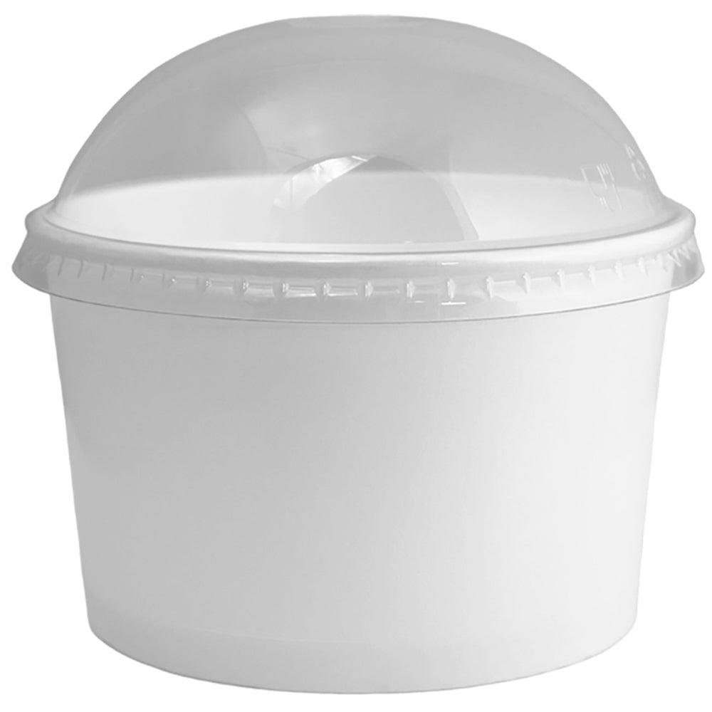 12 oz clear dome lid on a white paper ice cream cup