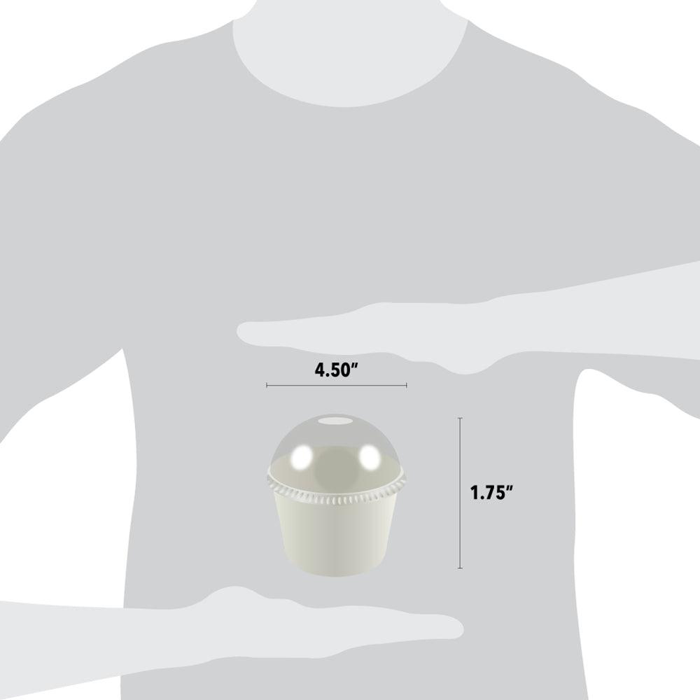 16 oz dome lid size chart, 4.5 inch diameter by 1.75 inch height